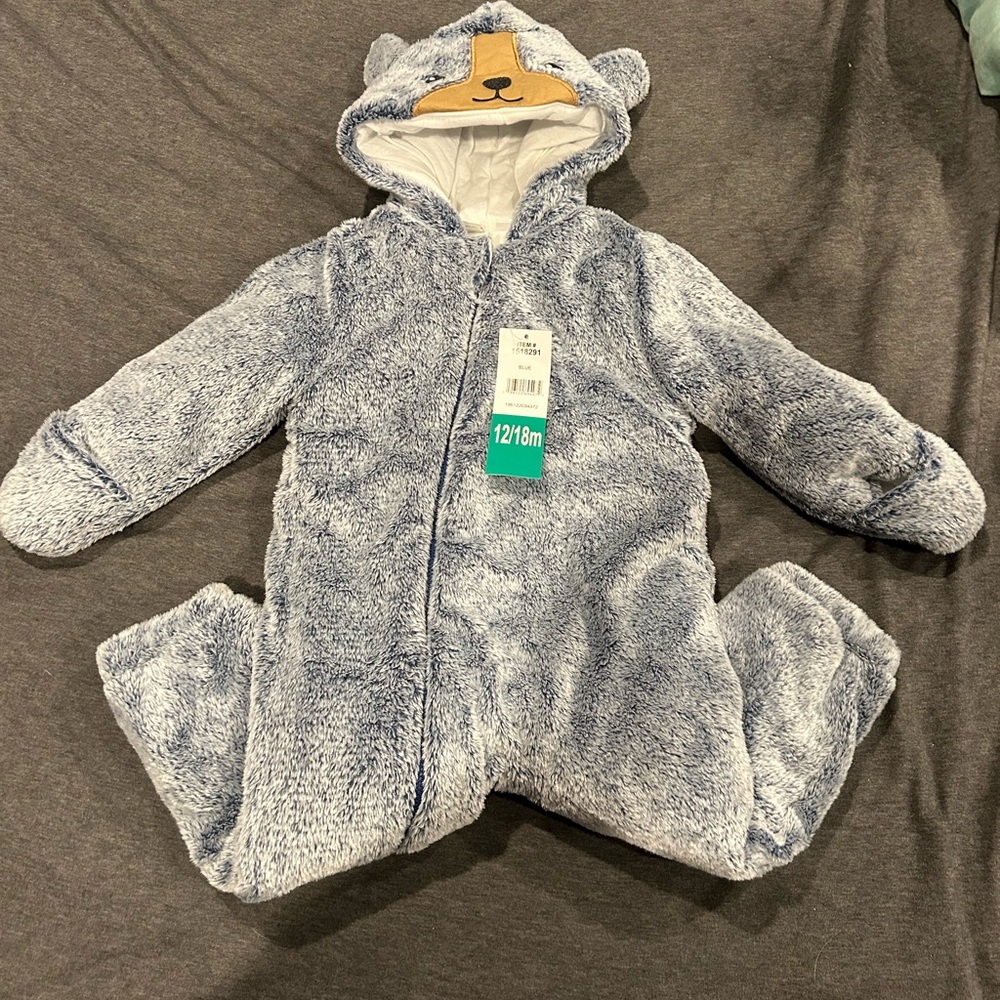 NWT koala baby gray fleece jumpsuit size 12-18 months